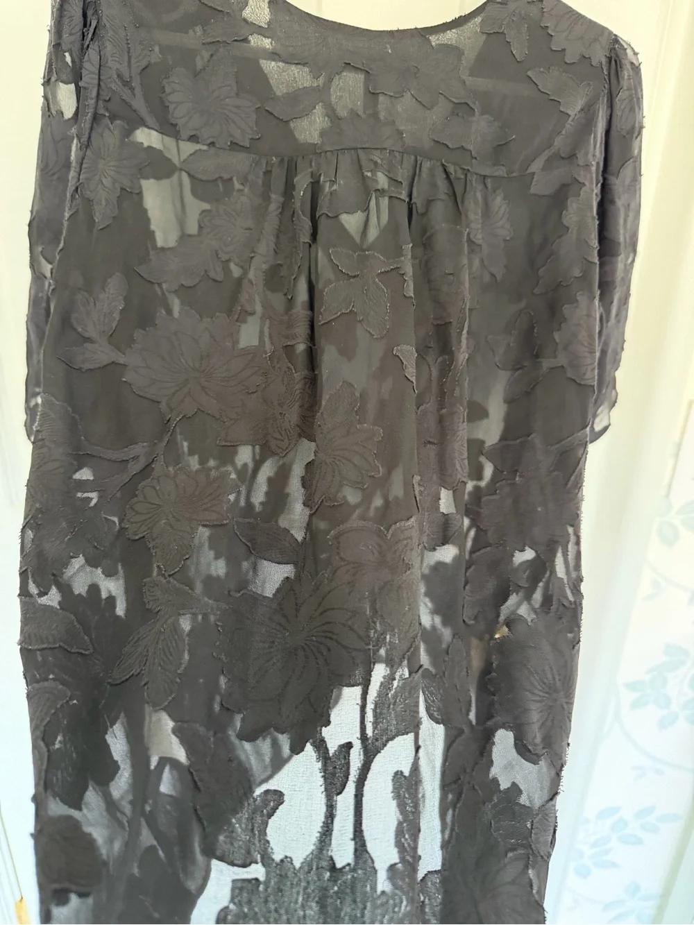 Rebecca Taylor Textured Floral V-Neck Sheer Blouse in Black - y